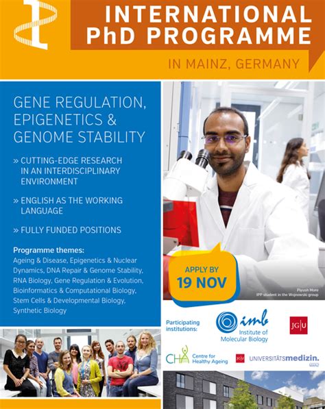 The IPP is coordinated by the Institute of Molecular <b>Biology</b> - a centre of excellence in the life sciences which was founded in 2011. . Biology phd germany